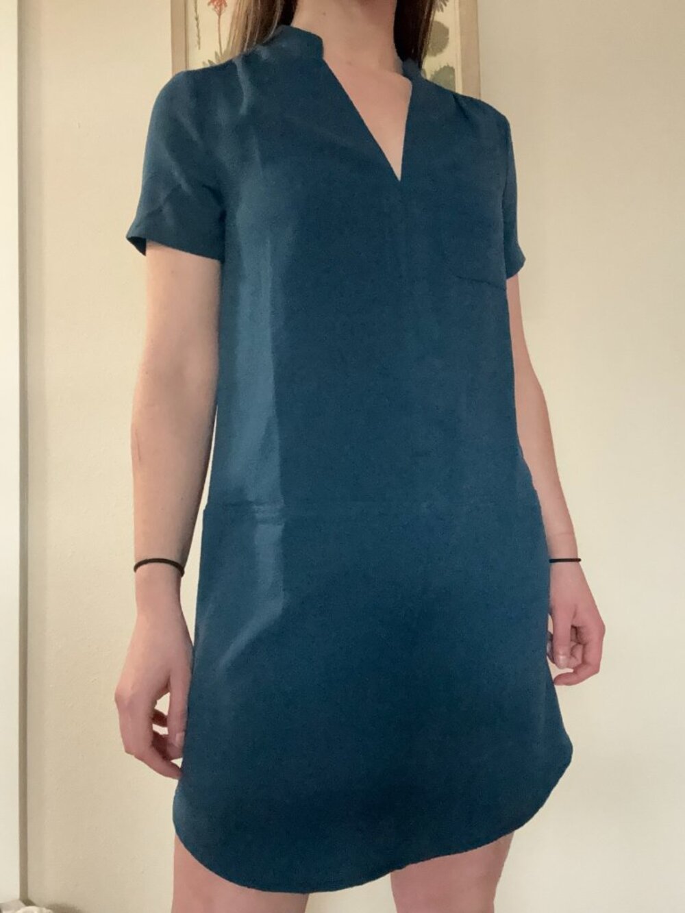 Lush Nordstrom Turquoise V-Neck Pocket Shift Dress Size XS